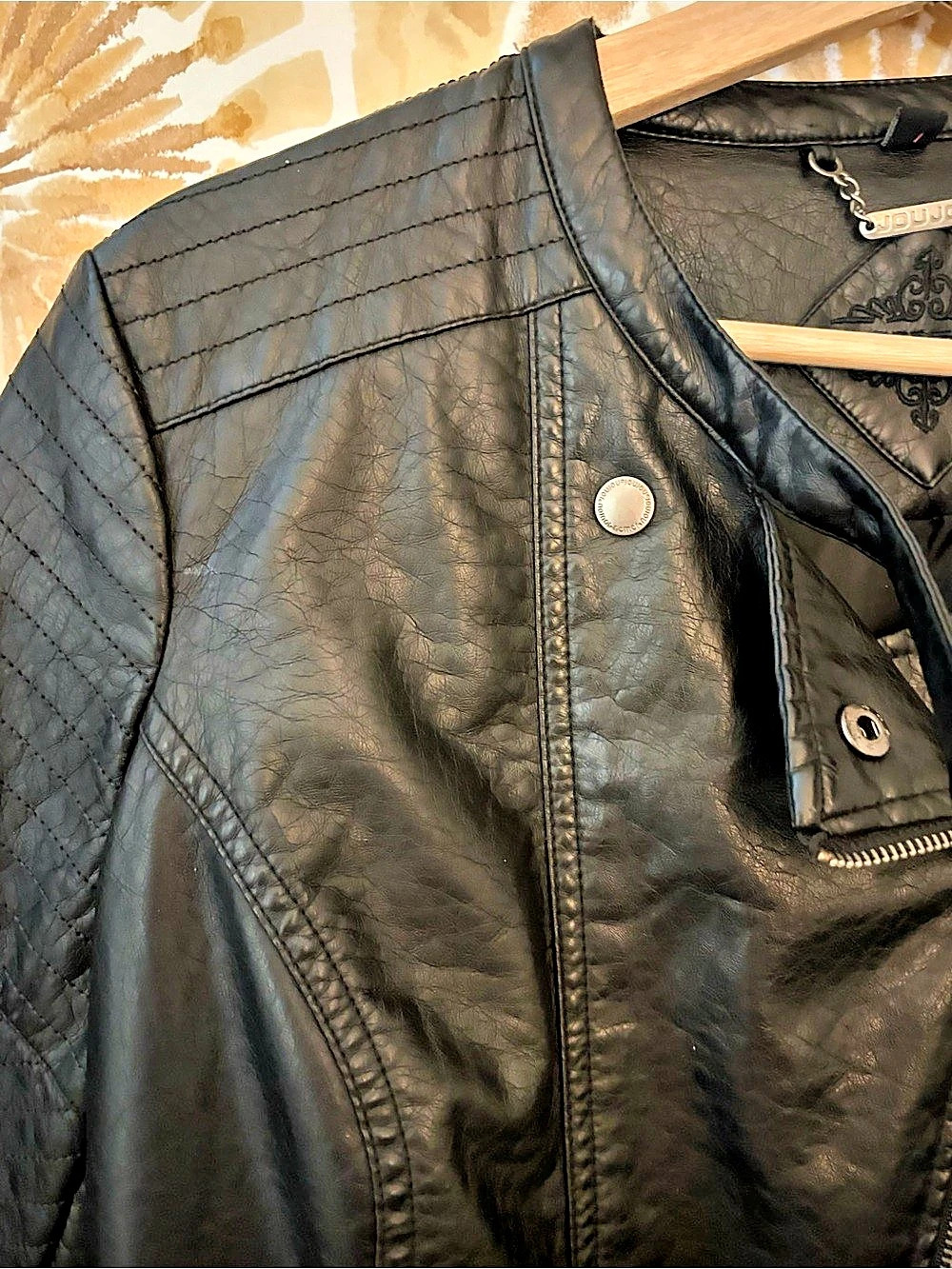 Jou Jou Faux Leather Moto Jacket S Quilted Biker Streetwear Minimalist Edgy - Picture 8 of 12
